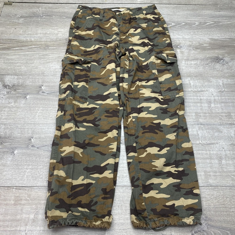 Levi's Pants Womens 27x30 Green Camo Twill 94 Baggy Cargo Drawstring Hem